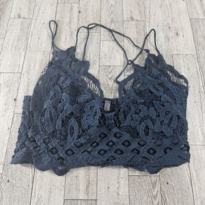 FREE PEOPLE Reese Spaghetti Strap Lace Bralette Navy Blue Size Medium Coquette